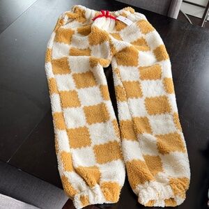 Pink Chicken Mustard and White Checker Sherpa Joggers